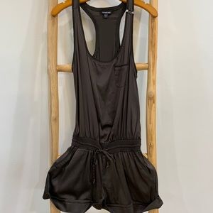 Bebe Olive Satin Racer back Shorts Romper
